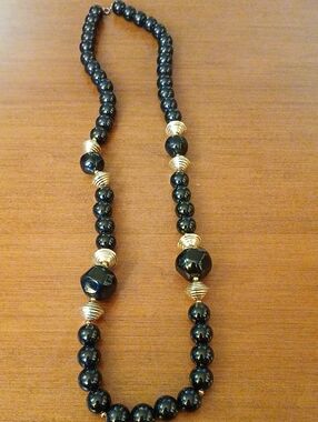 Classic Black and Gold Tone Beaded Necklace Long  - Women's Jewelry